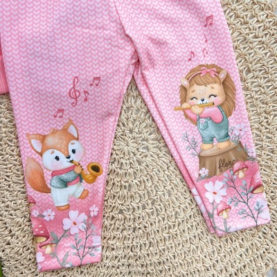 Conj. Casaco de Moletom Leoa com Raposinha e Calça Legging - Rosa